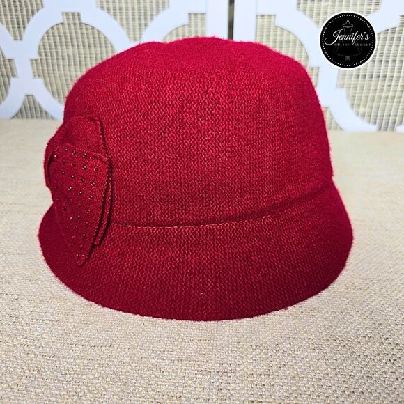 Betmar Betty Rhinestone Bow Wool Blend Red Cloche Hat - Picture 5 of 11